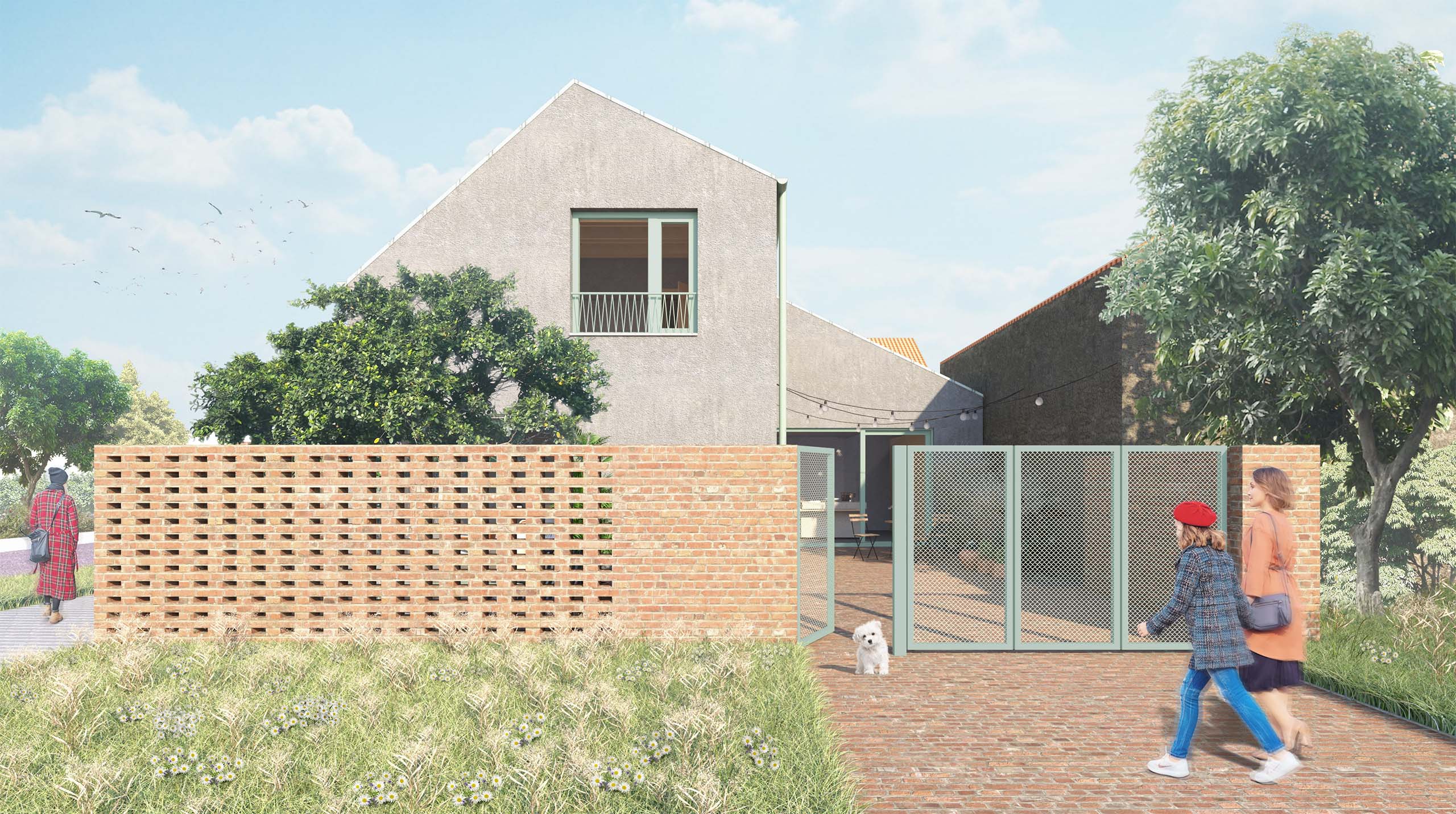 SNC rodinný dom vizualizácia uličný pohľad vstup exteriér architektonická štúdia